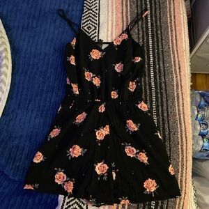 H&M Divided Black Dress with Pink Floral Design